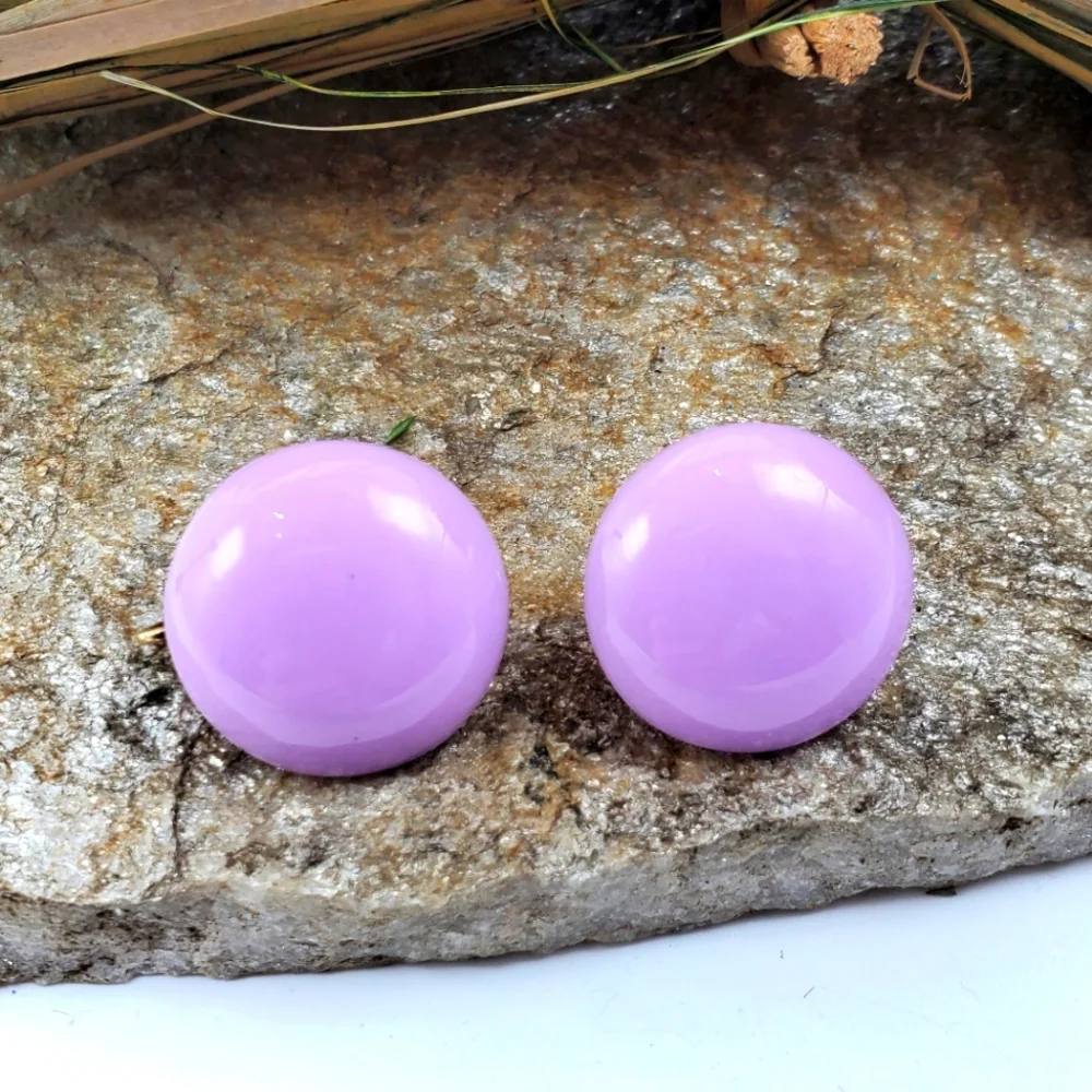 Designer Signed Coro 50's Retro Purple Dot Clip-On Earrings Lucite Round Circle